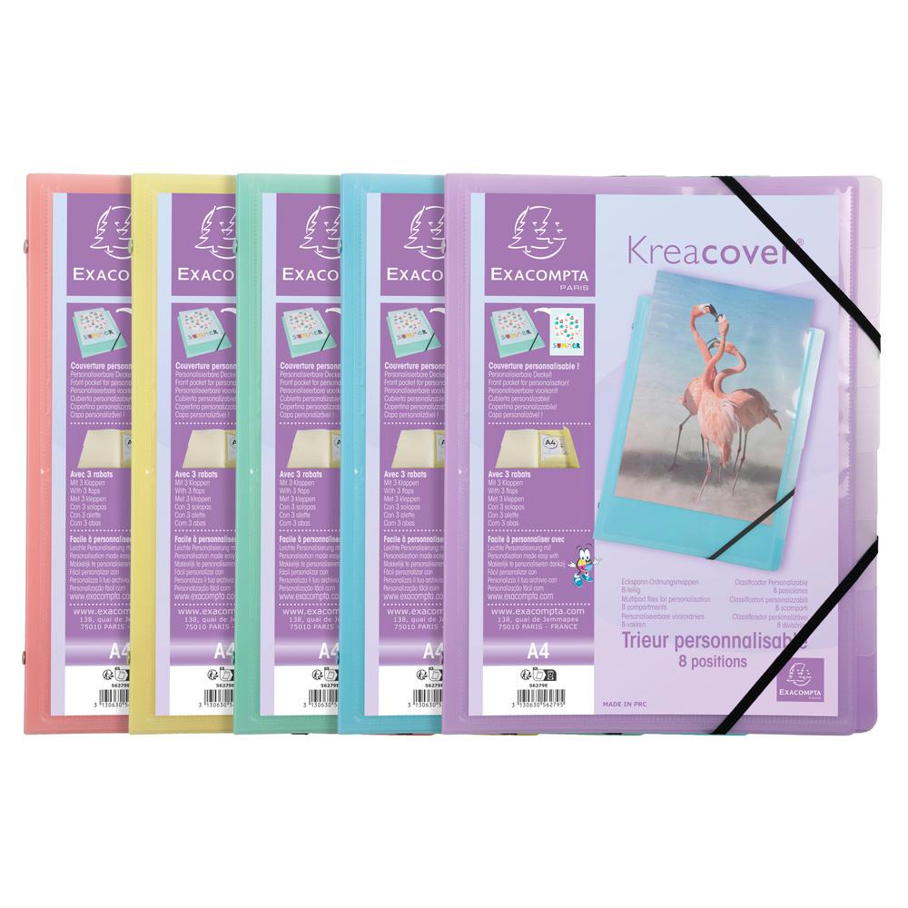 TRIEUR 8 DIVISIONS KREACOVER 3 RABATS - PASTEL - EXACOMPTA