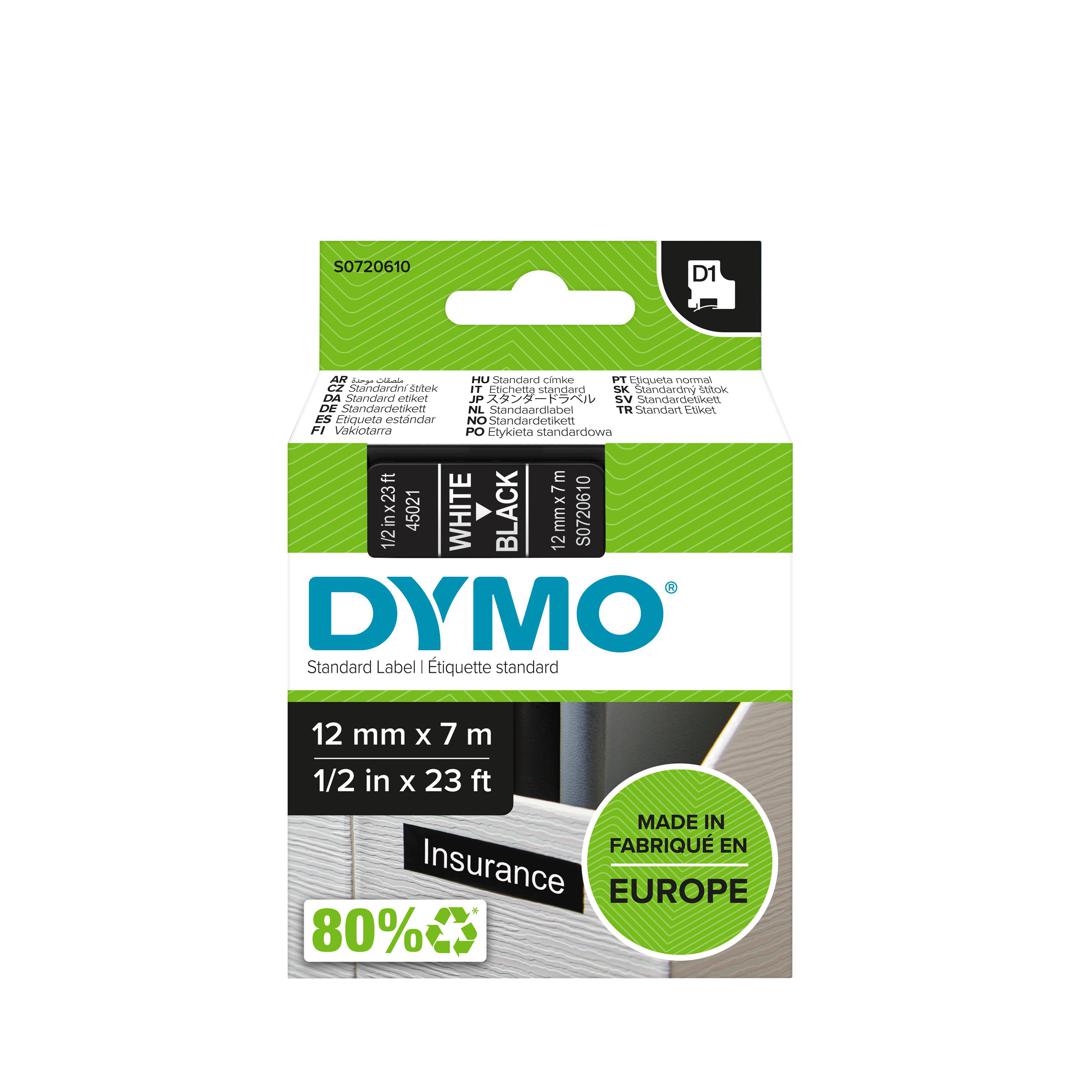 DYMO D1 12MM 7M BLANC/NOIR - ETIQUETTE DYMO - RECHARGE 45021