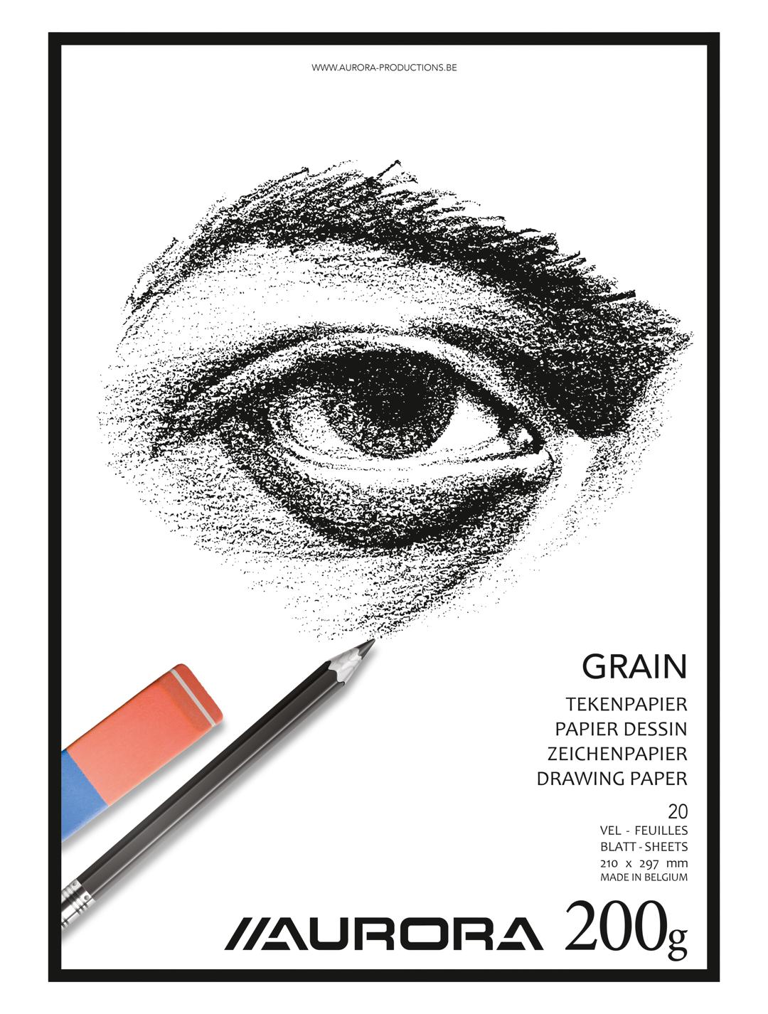 BLOC DESSIN A4 200GR 20 FEUILL GRAIN - AURORA