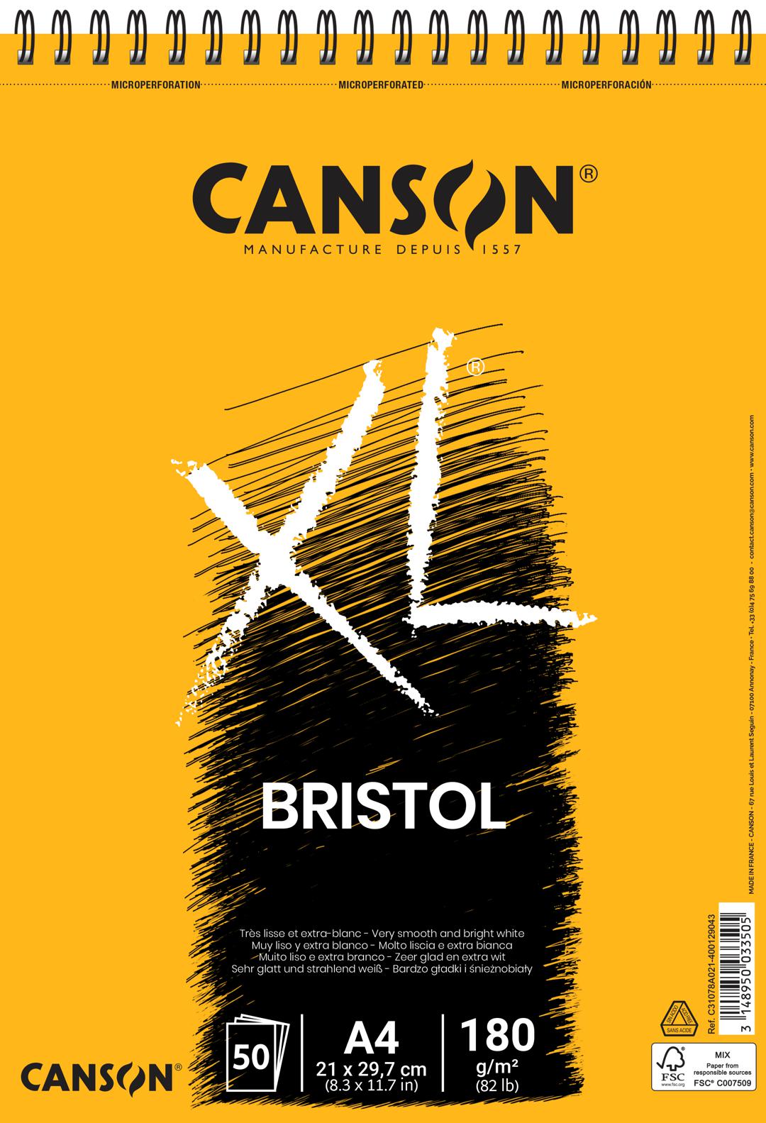 CANSON BRISTOL XL A4 50F 180GR 50 FLS - BLOC DESSINS SPIRALE