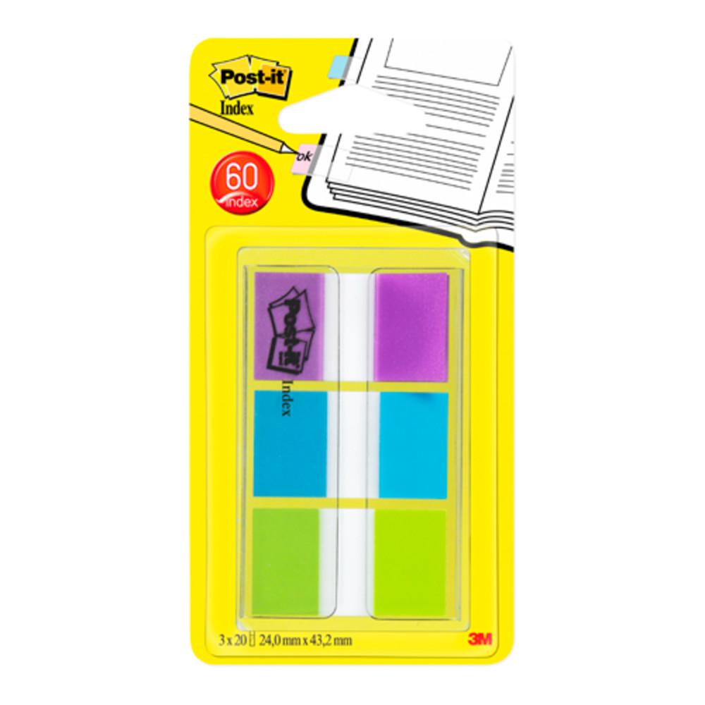 POST-IT INDEX 3X20 24MMX43MM MAUVE TURQUOISE VERT