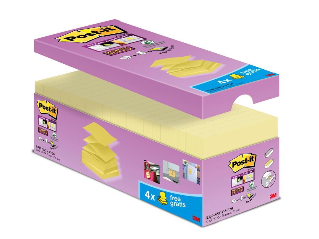 POST-IT Z-NOTES 76X76MM 16+4 GRATUITS SUPER STICKY 90F PACK DE 20 BLOCS