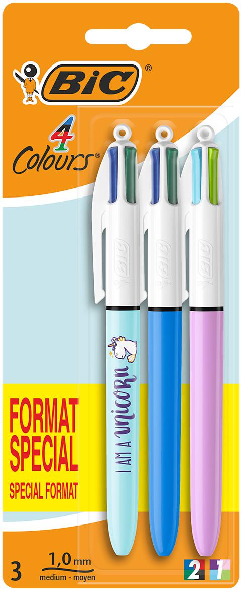 BIC 4 COULEURS BLISTER DE 3 UNICORN - CLASSIC - FASHION STYLO BILLE